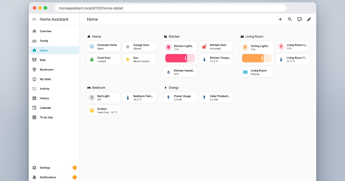 A Home Assistant dashboard being built with drag-and-drop tile cards, no YAML in sight